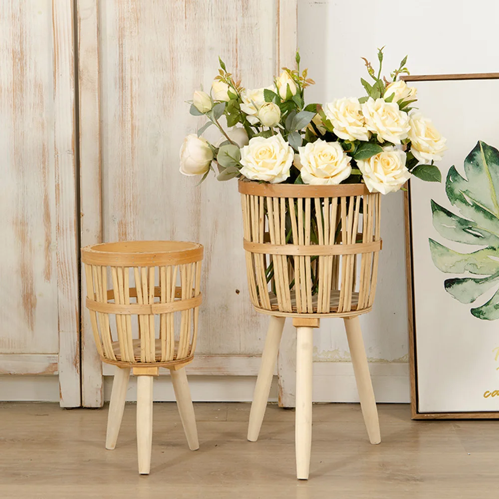 Willow Woven Plant Rack Flower Frame Pot Straw Pot Hand Arrangement Willow Plant Stands Indoor Holder Stool Pot Trays