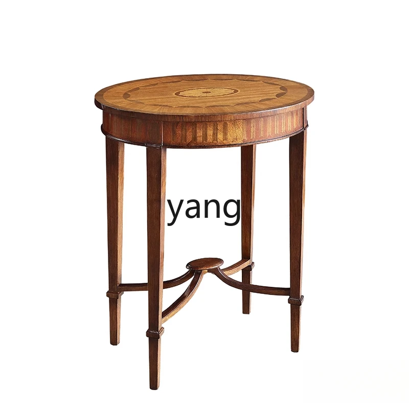 

LT Chinese retro solid wood parquet brown pattern oval corner few living room