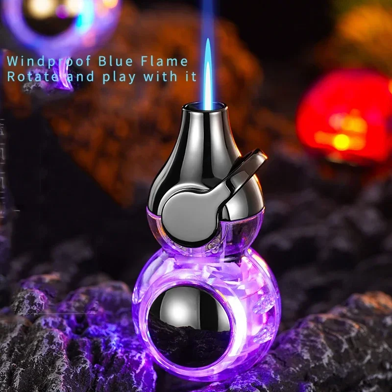 Gourd Straight Flush Windproof Lighter Inflatable LED Shine Rocker Rotating Play Lighter Smoking Accessories Wholesale