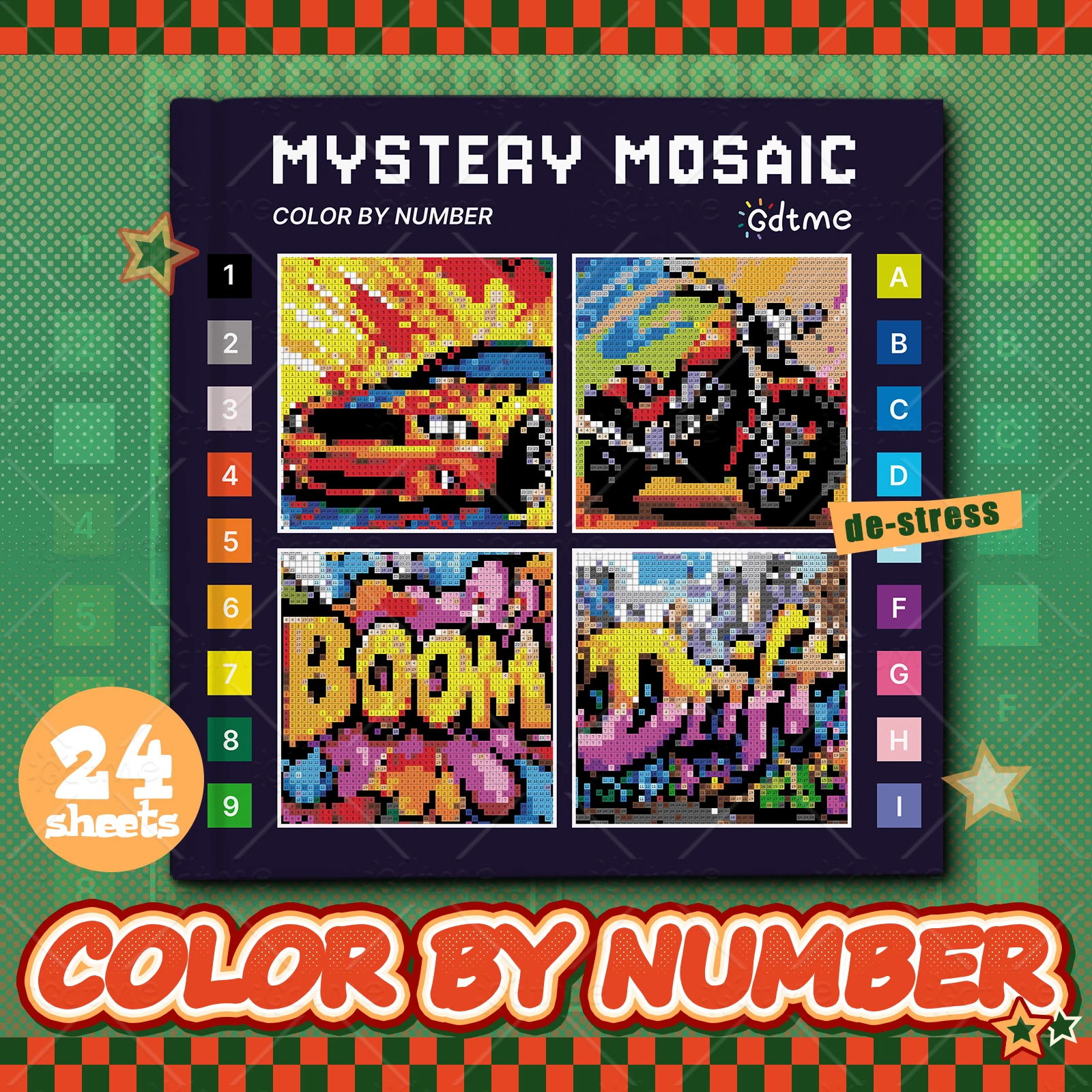 

1pc MYSTERY MOSAIC Coloring Book Stress-relieving Adult 24 Pages Colouring Book Mystery Mosaics Color