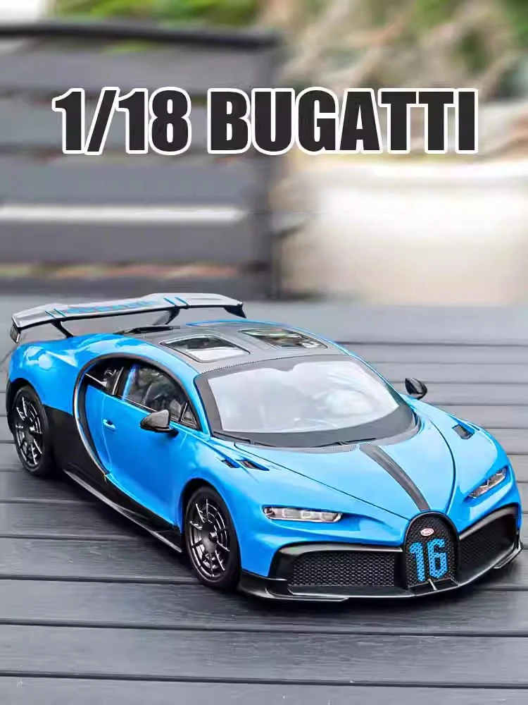 1:18 Bugatti Chiron Alloy Car Model Simulation Sound And Light Pull Back Toy Car Metal Sports Car Boys Collection Ornaments Gift