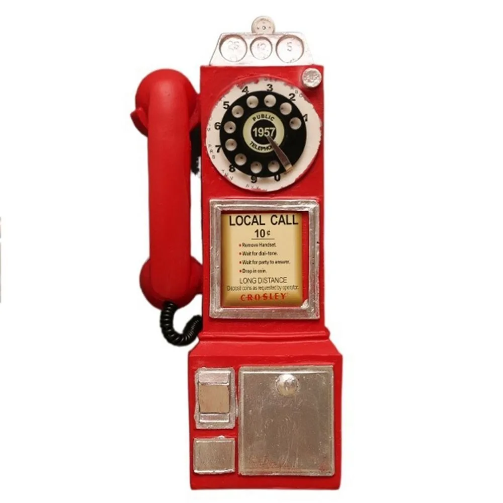 Retro Vintage Telephone Model Wall-Mounted Old-fashioned Telephone Ornament Rotary Resin Booth Telephone Figurine Bar