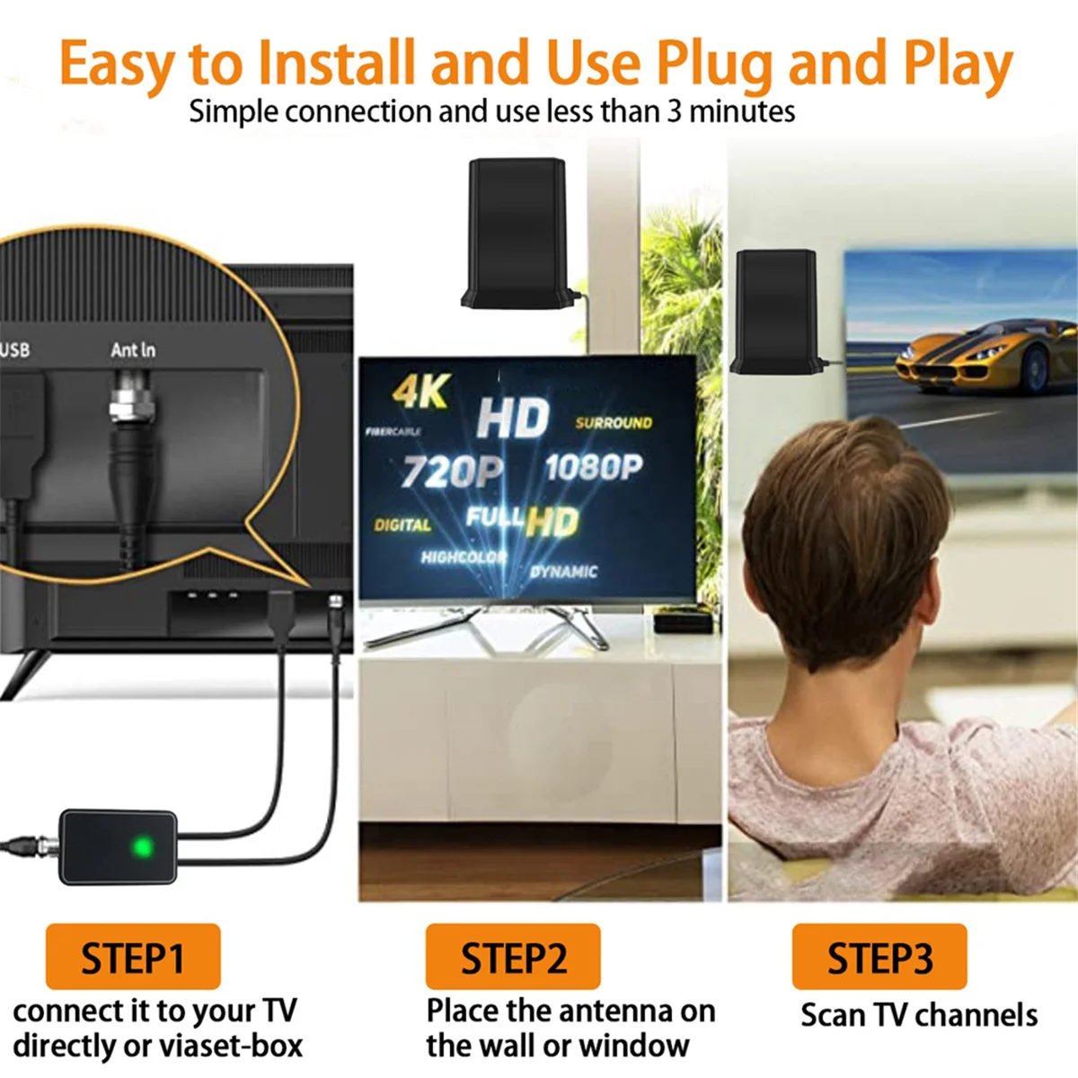 

AB54-European and American Indoor and Outdoor Digital TV Antenna, Ground Wave Household Hdtv Dvb-T2 Receiving