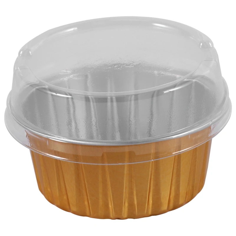 100Pcs Disposable Aluminum Foil Baking Cups Creme Brulee Dessert Oval Shape Cupcake Cups with Lids Cake Egg Tools-A09G