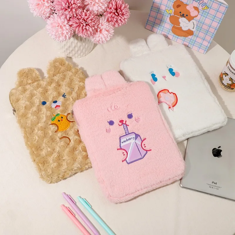 Japan Korea Bear 11 inch iPad Bag Cute Cartoon Plush Girl Rabbit Hand Bag Tablet Computer Storage Tank Bag