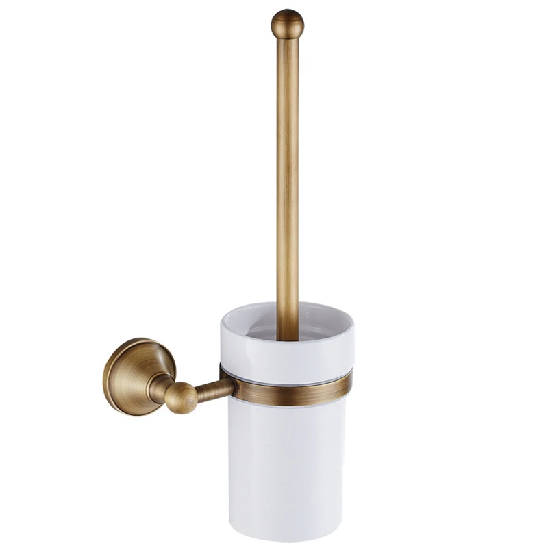 

Hardware Retro Bathroom Pendant White Ceramic Cup Brass European Antique Bathroom Toilet Brush Shelf