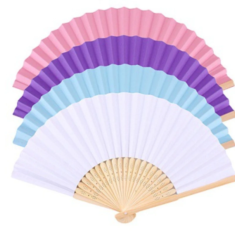 Hand Held Fan Blank White DIY Paper Bamboo Folding Fans for Practice Calligraphy Painting Fans For Wedding Party Decor Wed Gifts