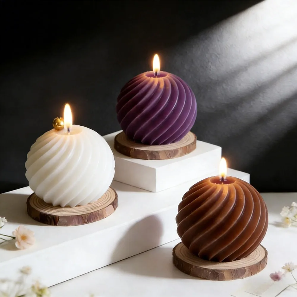 Origami Sphere Candle Silicone Mold 3D Spiral Striped Ball Resin Soap Clay Making Home Decor Birthday Candlelight Dinner Gift