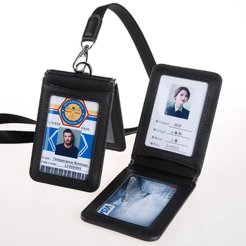高品質本革 ID カードセットスリーブホルダーバッジケースクリア銀行クレジットカードクリップバッジホルダーアクセサリー