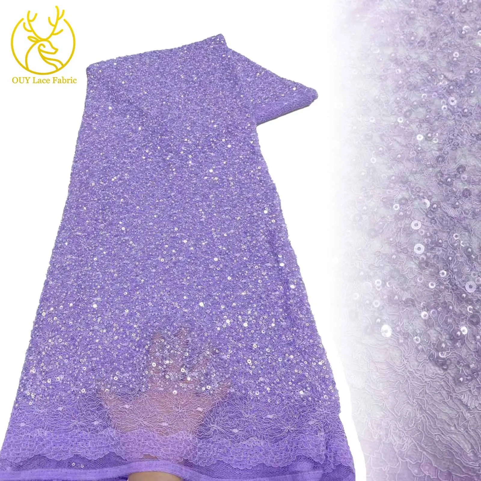 

Wholesale Purple Elegant African Beaded Lace Fabric 2025 French Sequins Mesh Lace Fabric Women's Dinner Dress Material Sewing 5Y
