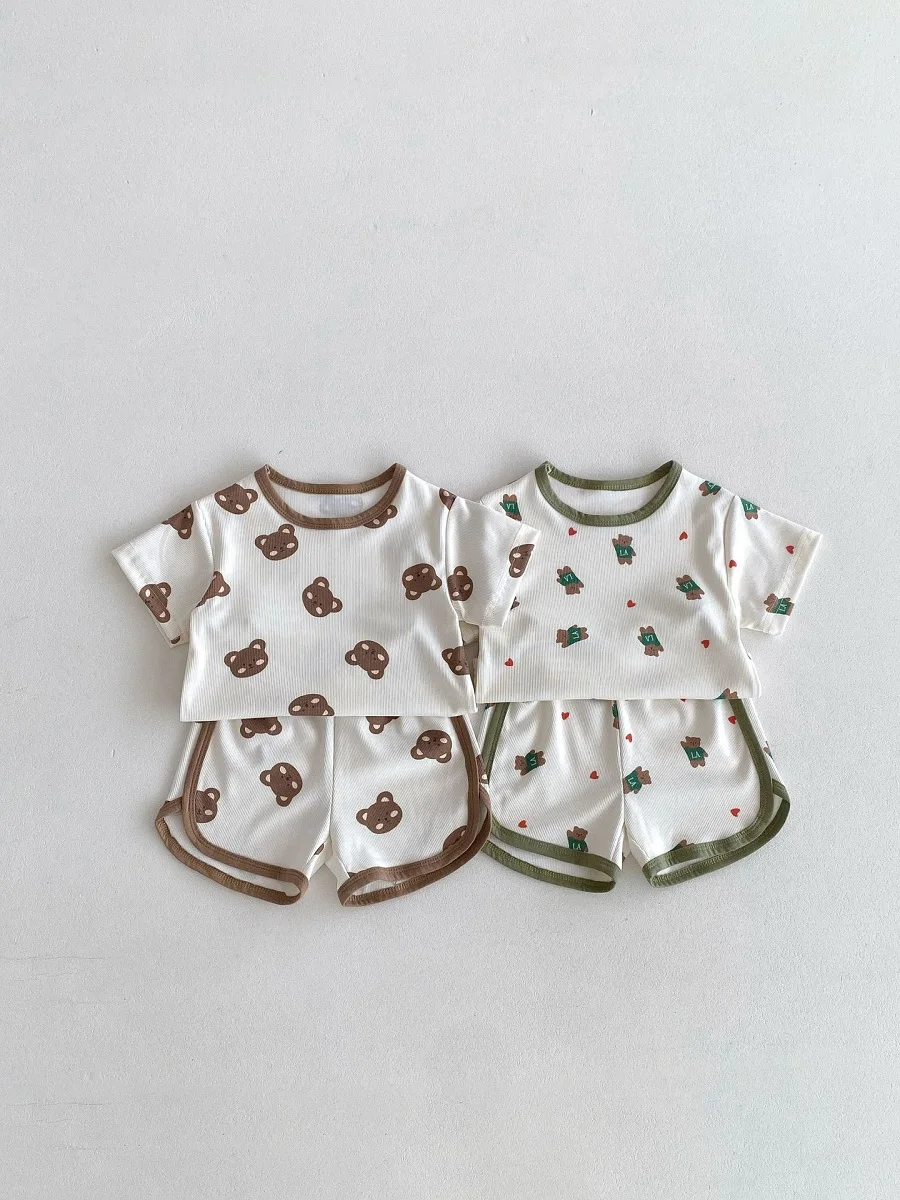 

2024 Summer Baby Loungewear Clothes Set 0-3Years Toddler Boy Girl Short Sleeve Cartoon Bear T-shirt+Shorts 2PCS Homewear Suit