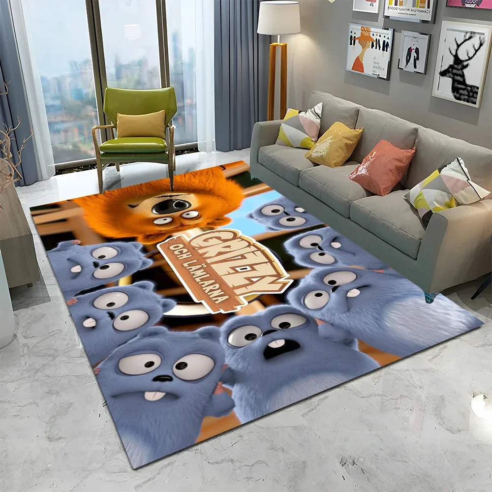 3D Grizzy and The Lemmings Cartoon Carpet Rug for Home Living Room Bedroom Sofa Doormat Decor,kids Area Rug Non-slip Floor Mat