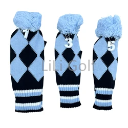 3 Pcs/set Golf Rhombus Pattern clubs Head cover Knitted Hybrid UT Driver Fairway Wood 1 3 5 Wood Knitting Cover