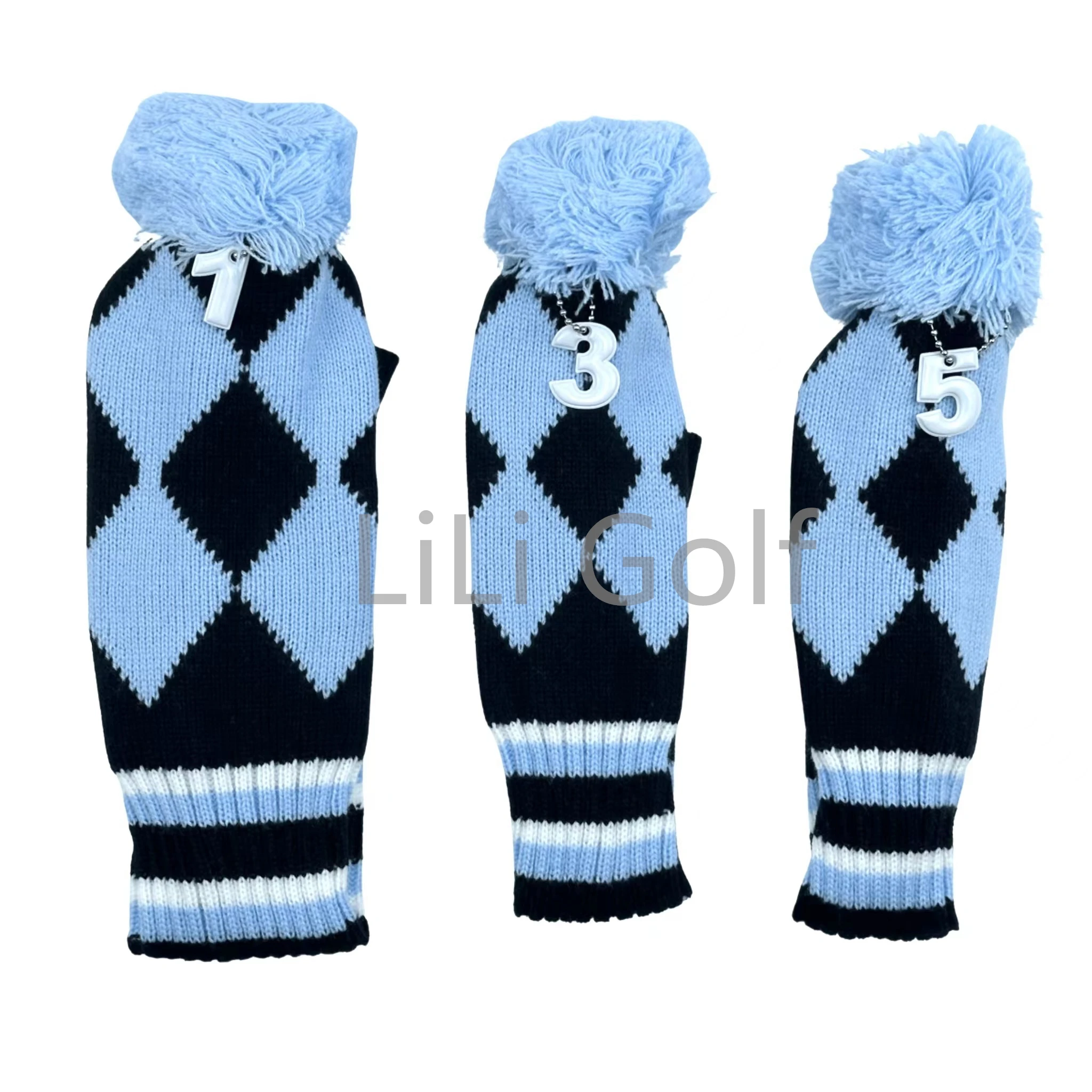 3 Pcs/set Golf Rhombus Pattern Clubs Head Cover Knitted Hybrid UT Driver Fairway Wood 1 3 5 Wood Knitting Cover
