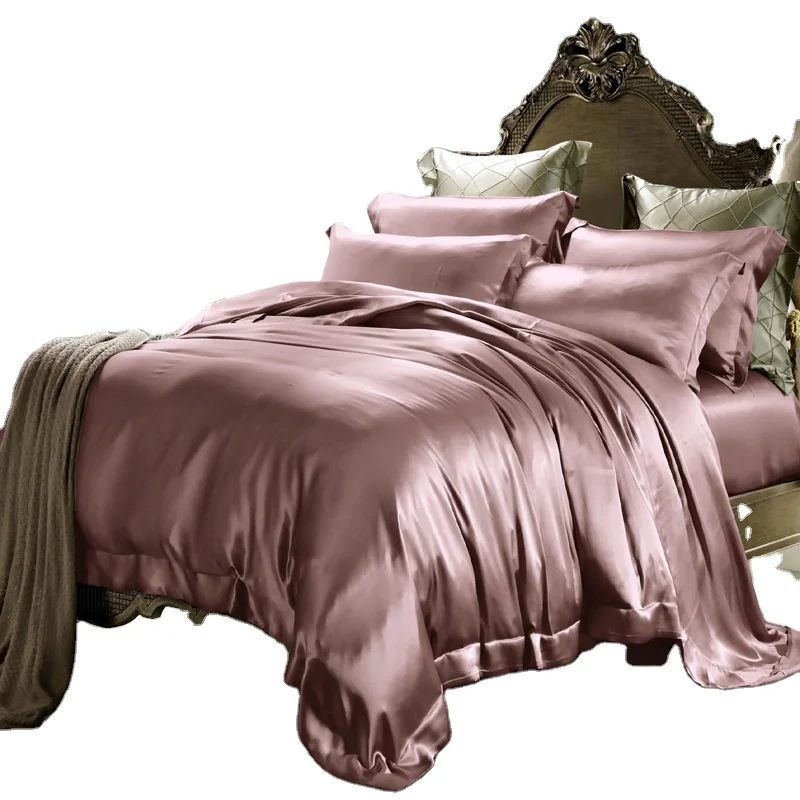 100% organic silk solid color customized bedding set high quality bed sheets comforter quilt for girls