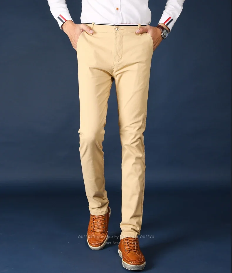 Herbstliche Einfarbige Herrenhose aus Baumwolle, Schmal Geschnittene Klassische Bleistifthose, Business-Hose im Koreanischen Stil, Lässige Chino-Twill-Hose für Männer – Detail 5
