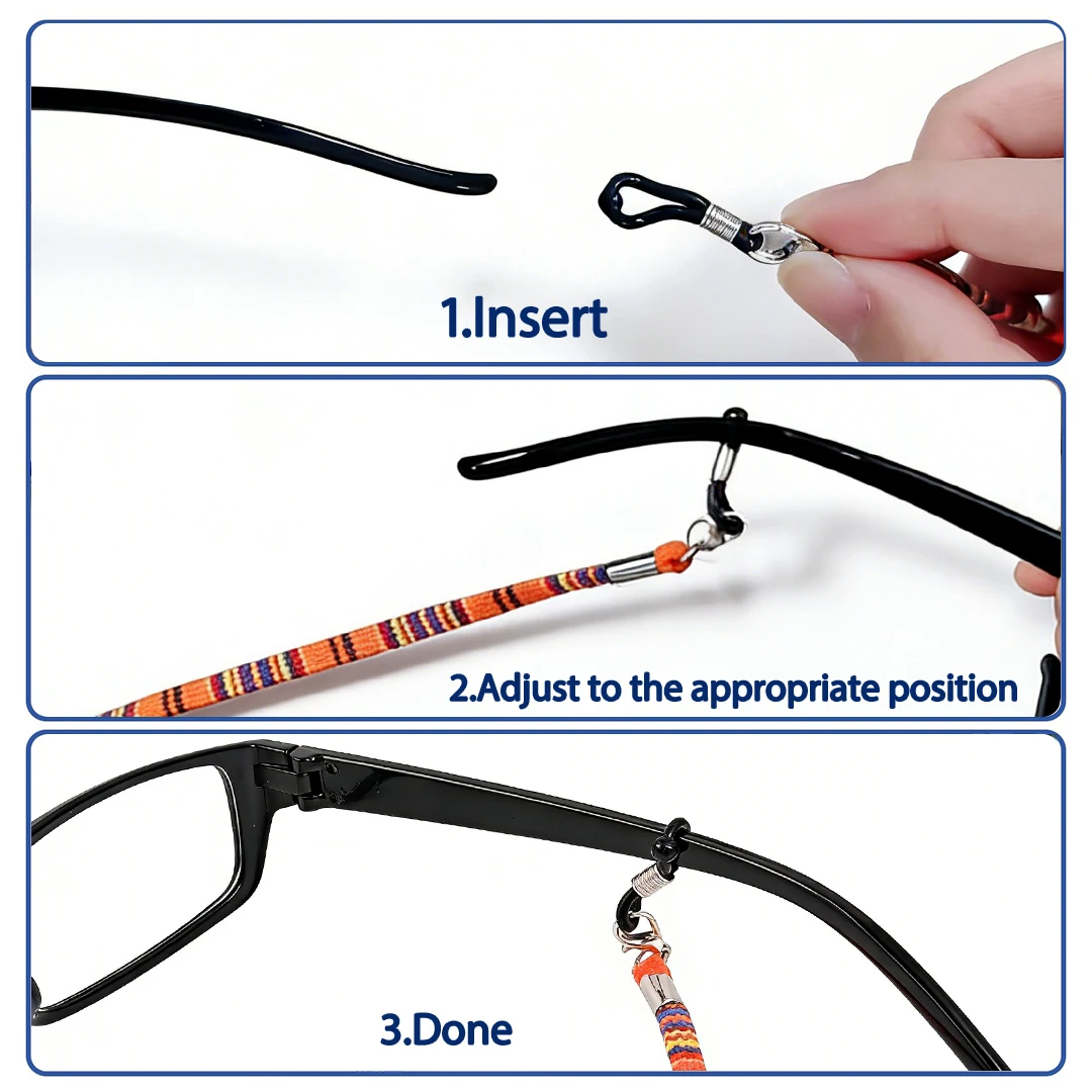 5mm Flat Cotton Colorful Ethnic Style Anti-Slip Glasses Chain — Decorative Eyeglass Strap / Neck Cord PS05