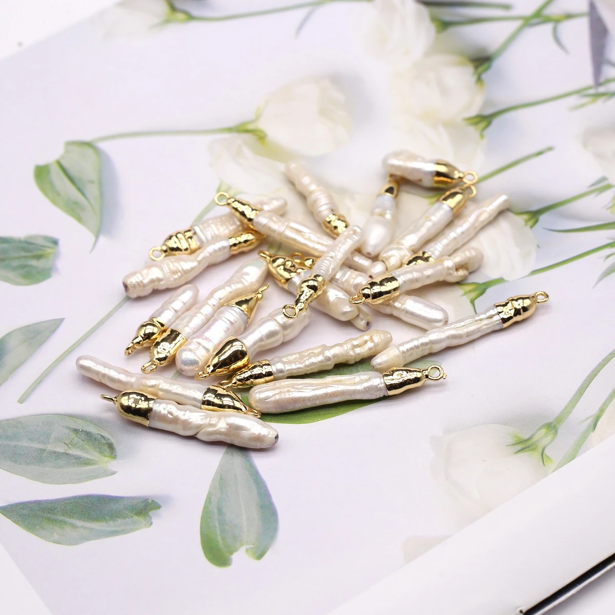 36x6mm Cylindrical Pearl Pendant Baroque Natural Freshwater Pearls Charms for Jewelry Making DIY Necklace Earrings Accessories view 5