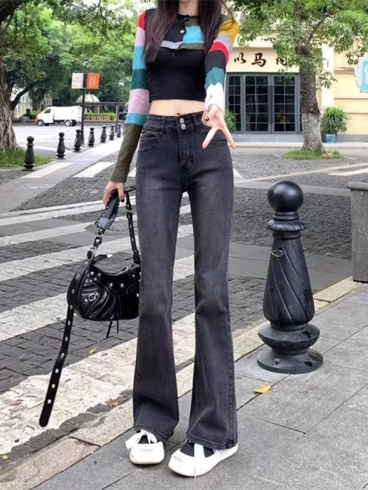 

Женские джинсы Slim Fit с высокой талией, сексуальные, слегка расклешенные, эластичные, винтажные, длинные брюки, осень 2023, из хлопка, стрейч