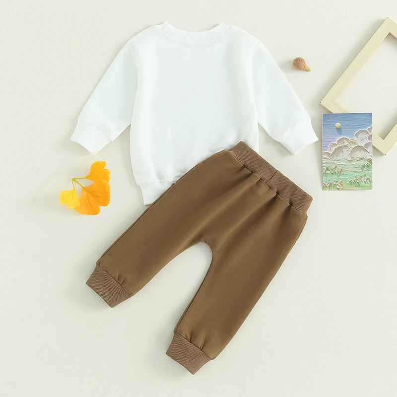 2023-07-01 Lioraitiin 0-3Years Toddler Boys 2Pcs Fall Clothes Sets Long Sleeve Letter Embroidery Sweatshirt Tops Drawstring Pant