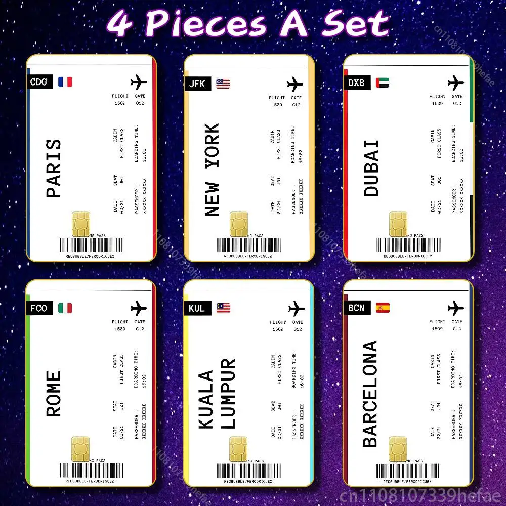 Boarding Pass Plane Ticket Bank Credit Cards Bus Pass Stickers Cool Decoration Waterproof 4PCS Card Protective Film