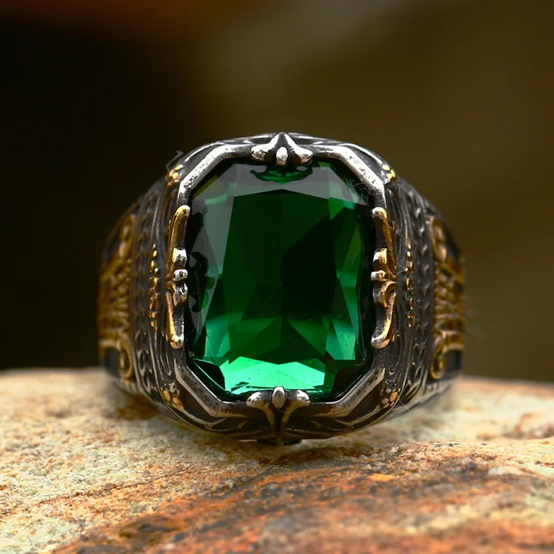 BEIER 2024 New Arrival Stainless Steel Saudi The Arab Green Crystal Ring For Men Ethnic style Jewelry