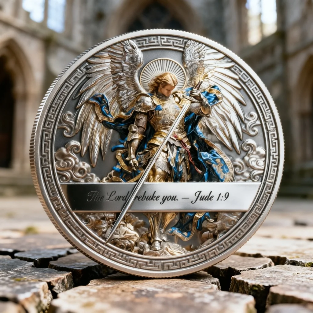 Moneda de Plata 3D del Arcángel San Miguel, Moneda Coleccionable de Alto Relieve, Regalo Conmemorativo de San Judas 1:9 Victoria Supra Malum