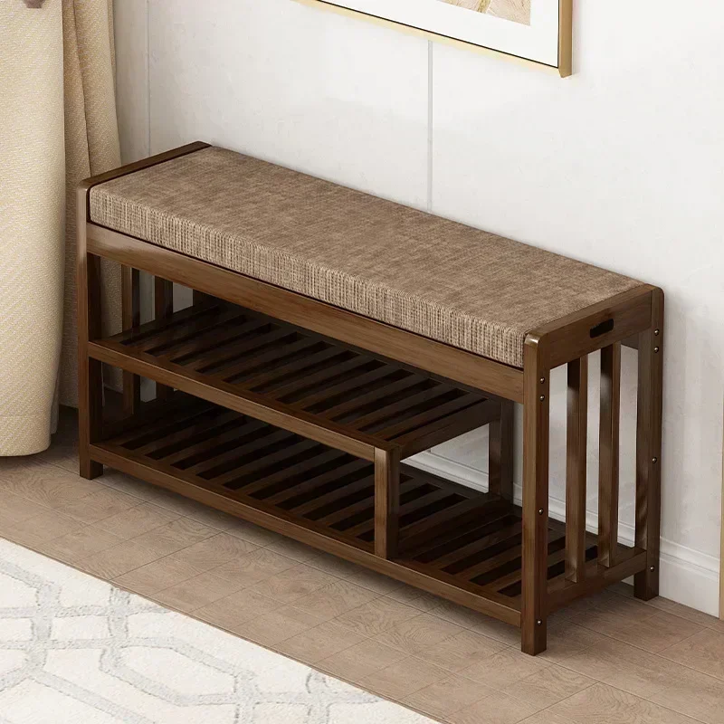 Household Goods Shoe Change Stool Home Door Entry Bench Solid Wood Shoe Stool Storage Shoe Rack Simple Bench Soft Bag Sofa Stool