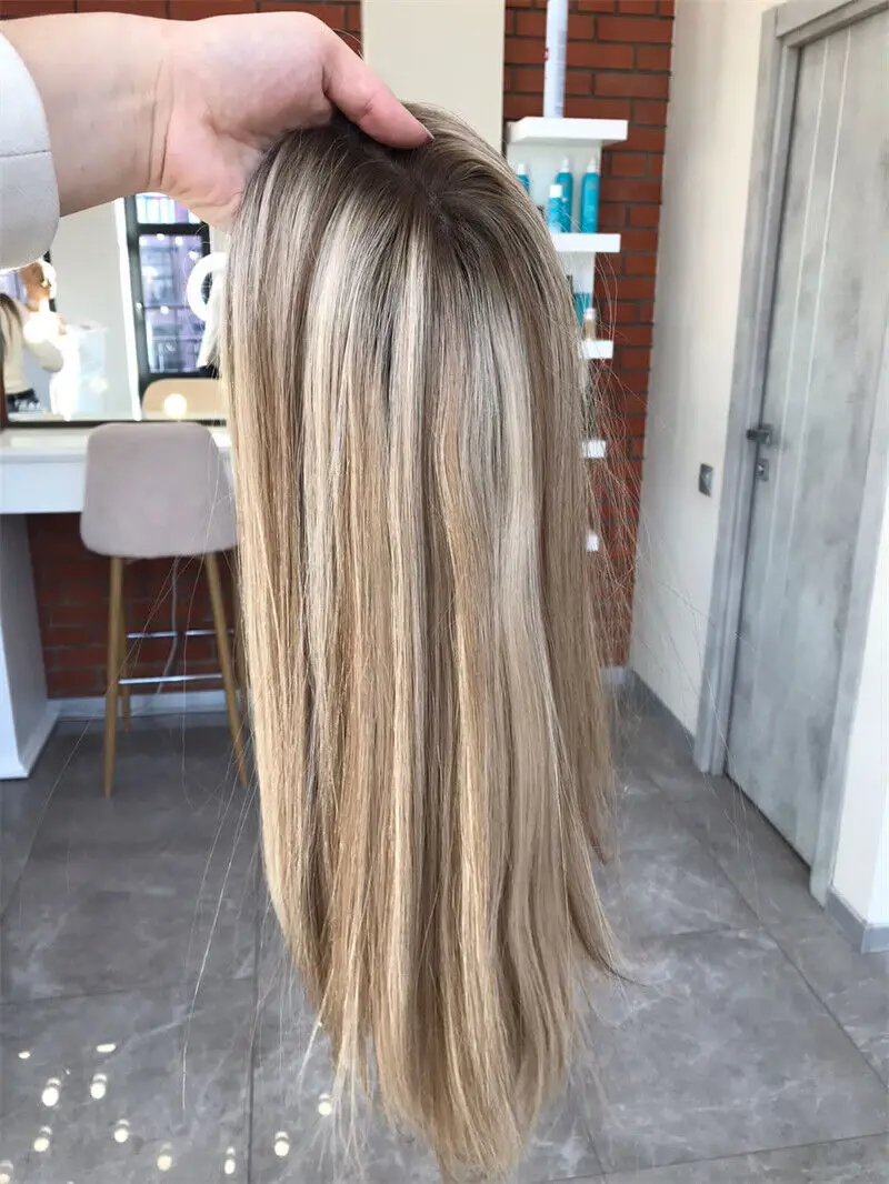 Luxury Wigs Highlight Honey Blonde Synthetic Wig With Roots Long Straight Glueless Natural Hairline Wigs For Daily Cosplay Wear