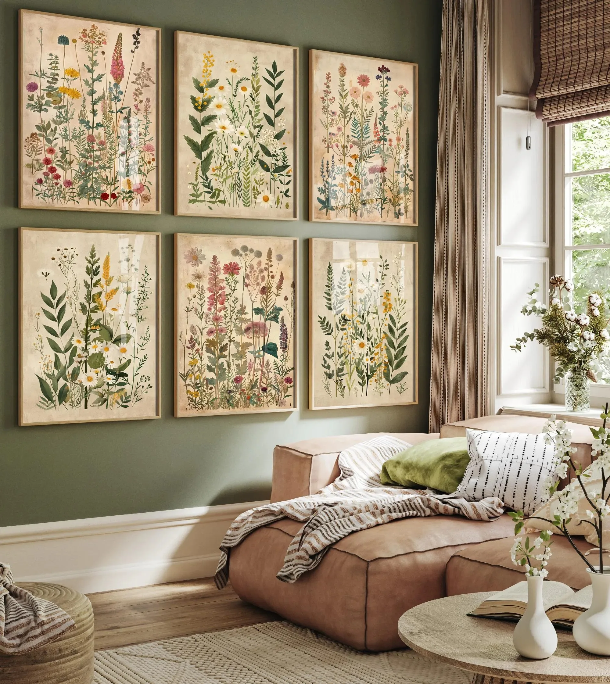 3 teile/satz Retro Wildflower Pflanze Wiese Leinwand Poster Horizontale Farne Blumen Pflanze Landschaft Wand Kunst Poster für Wohnkultur