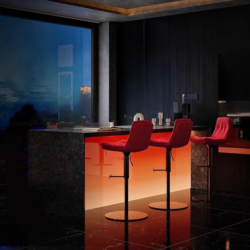 Taburetes de Bar de Cuero Minimalistas Giratorios con Respaldo, Taburetes de Bar Cómodos y Suaves, Muebles de Bar