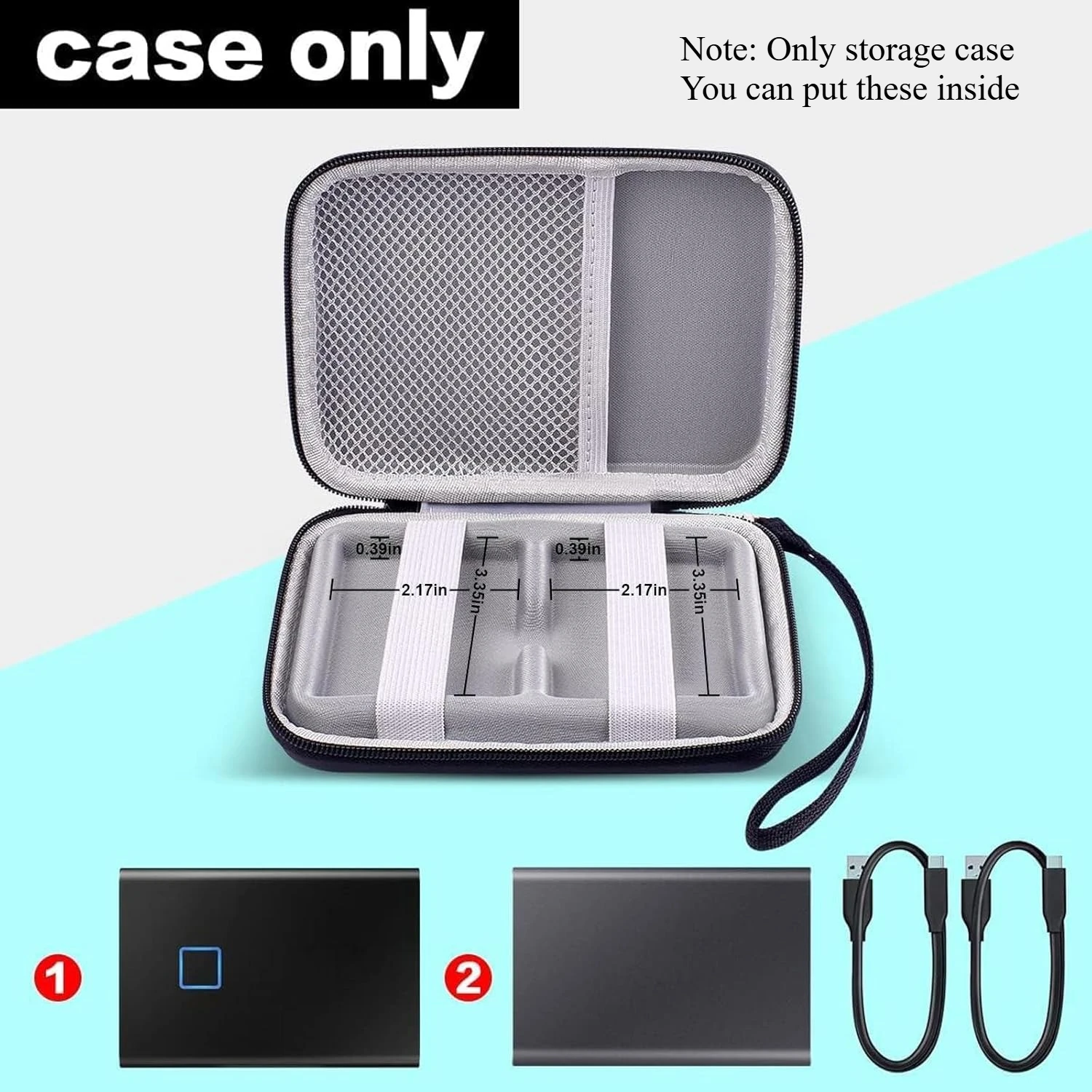 (CASE ONLY)Case Compatible with Samsung T7/ for T7 Touch Portable SSD - 1TB, 2TB, 500GB USB 3.2 External Solid State Drive. Carr