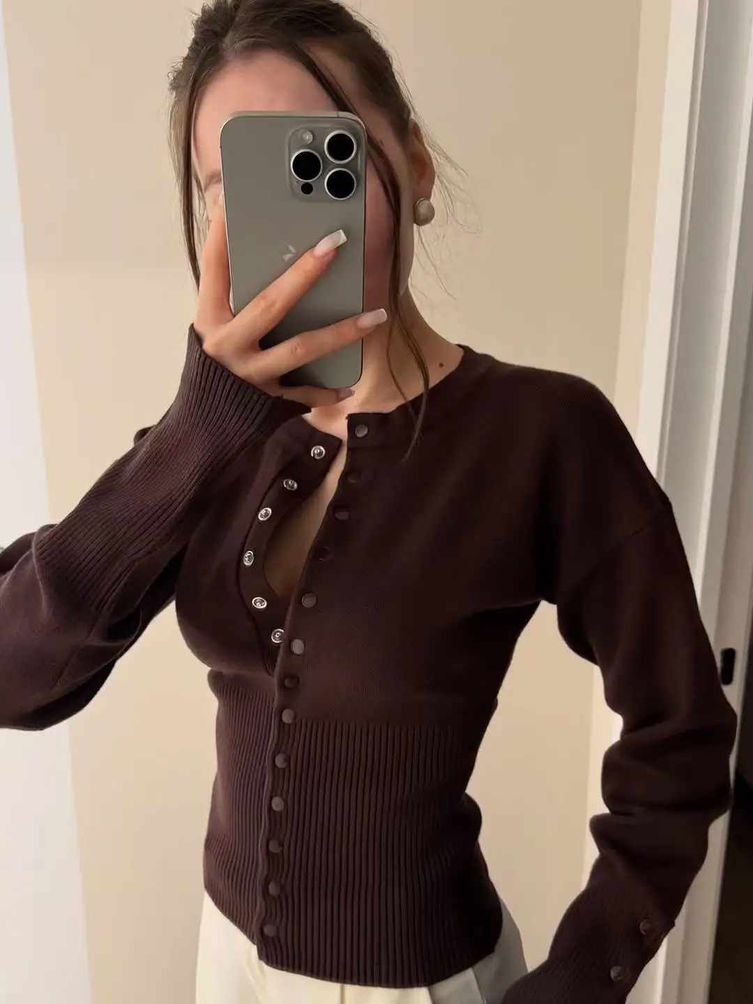 Damen-Basisschicht 2025, französischer klassischer eleganter Pullover, Damen-Strickjacke mit Rundhalsausschnitt, Herbst-Winter, lässige Oberbekleidung – Detail 14