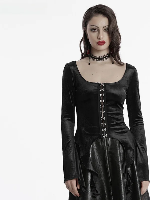 

Gothic Style Gradient Print Long Sleeve Women's T-shirt Slim Fit Base Layer Top Design Sensual Upper Apparel Polyester Fiber