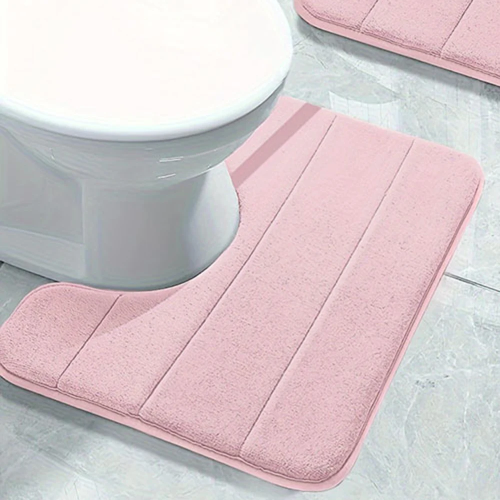 1PC pure color stripe bathroom toilet u-mat carpet, soft non-slip quick-dry bathroom mat, family bathroom bibulous shower carpet