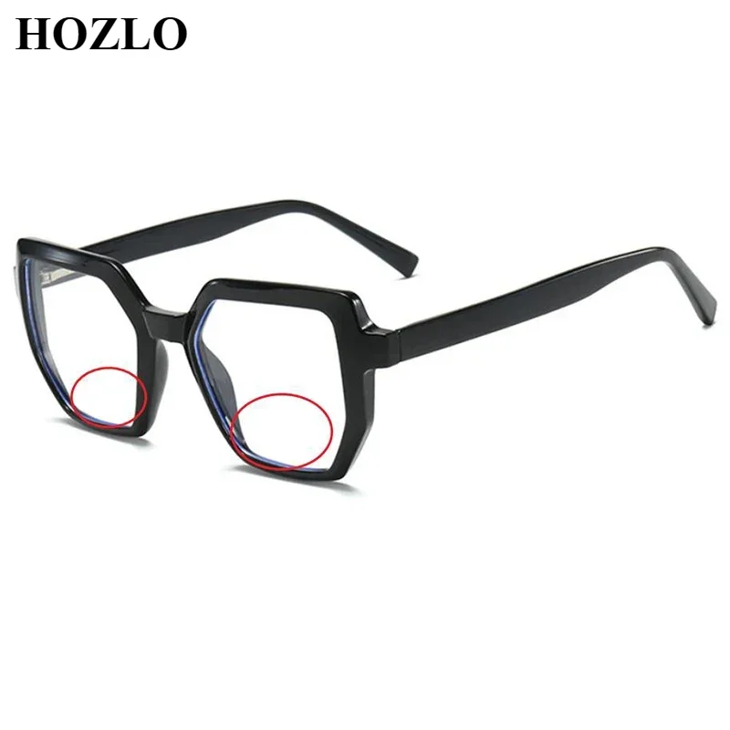 New Women TR90 Large Square Anti Blue Light Bifocal Reading Glasses Men Presbyopic Hyperopia Spectacles Look Near Far Gafas
