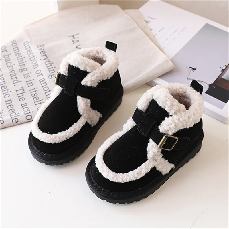 Children\'s Snow Boots For Girls Leather Warm Plush Fashion Non-slip Toddler Kids Boys Boots EU 21-30