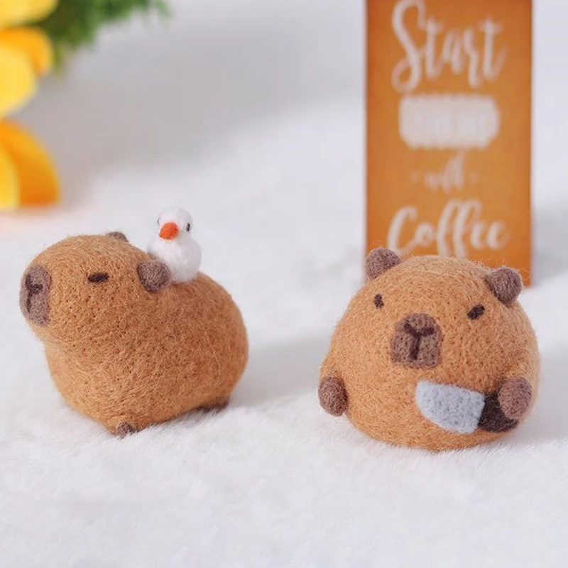 Bonito gordinho capivara peixe cinza iniciante material kit lã feltro artesanal diy boneca brinquedos de pelúcia decorações de mesa