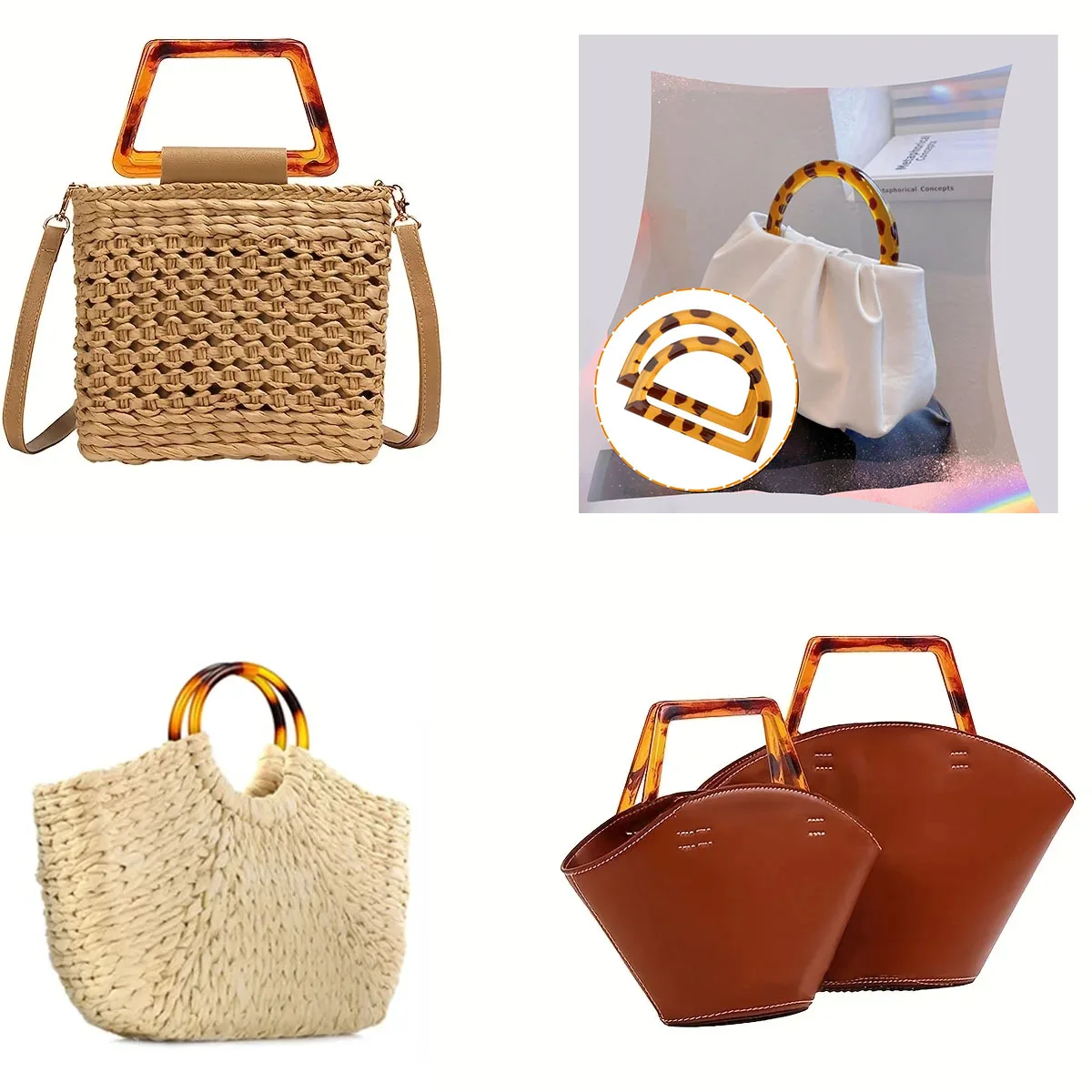 Bags Handles Decorative Handbag DIY Purse Handles Replacement for Handmade Beach Bag Handbags Straw Bag Crocheted Purse Making