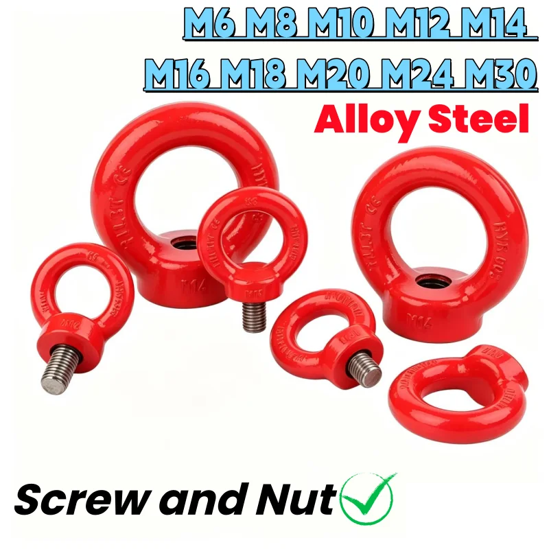 1Pcs M6 M8 M10 M12 M14 M16 M18 M20 M24 M30 G80 High-intensity Alloy Steel Red Lifting Eye Nut/Eye Screw Grade 12.9