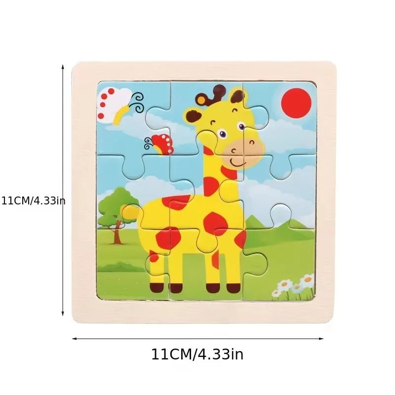 4PCS Kids Wooden Jigsaw Puzzle Set 11cm/4.33in Cartoon Animal Vehicle Pattern Children Montessori Educational Toys Games TMZ
