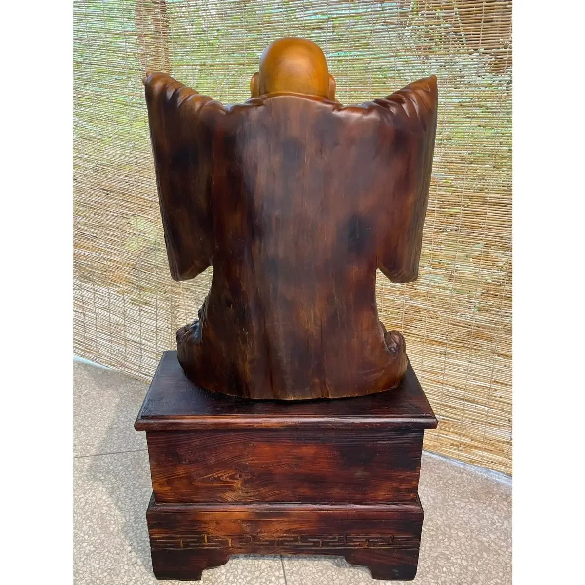Solid wood carving Maitreya Buddha statue big belly ornament home living room decoration crafts