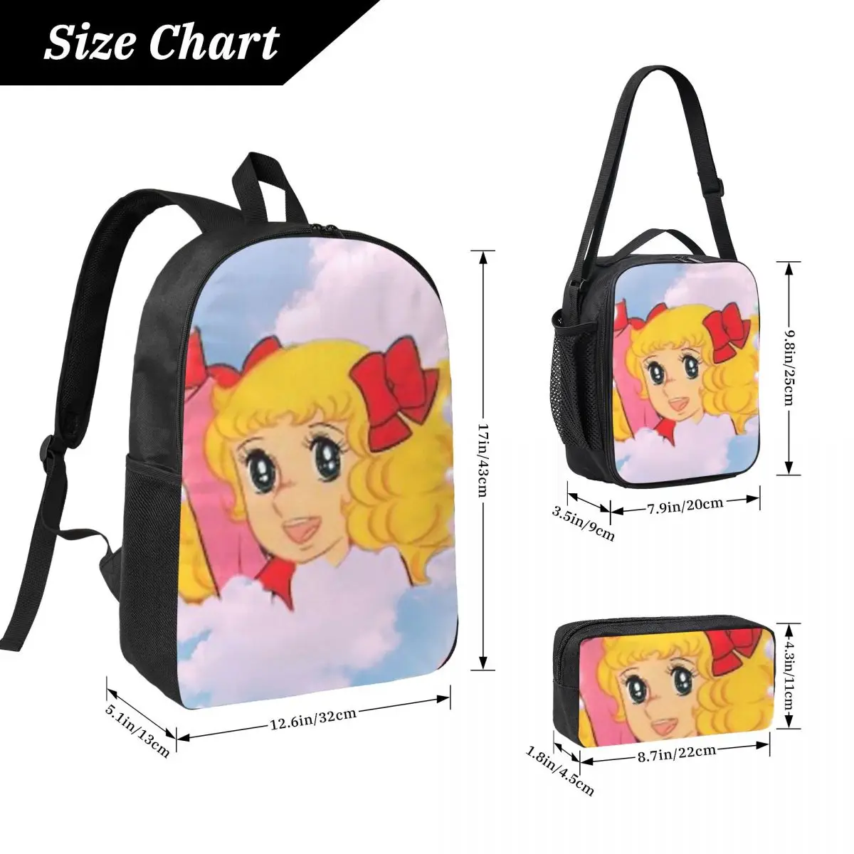 Candy Candy Anime Manga Backpack Student Boys Girls BookBag School Bag Laptop Shoulder Bags 3ps Insulated Lunch Bag Pencil Case