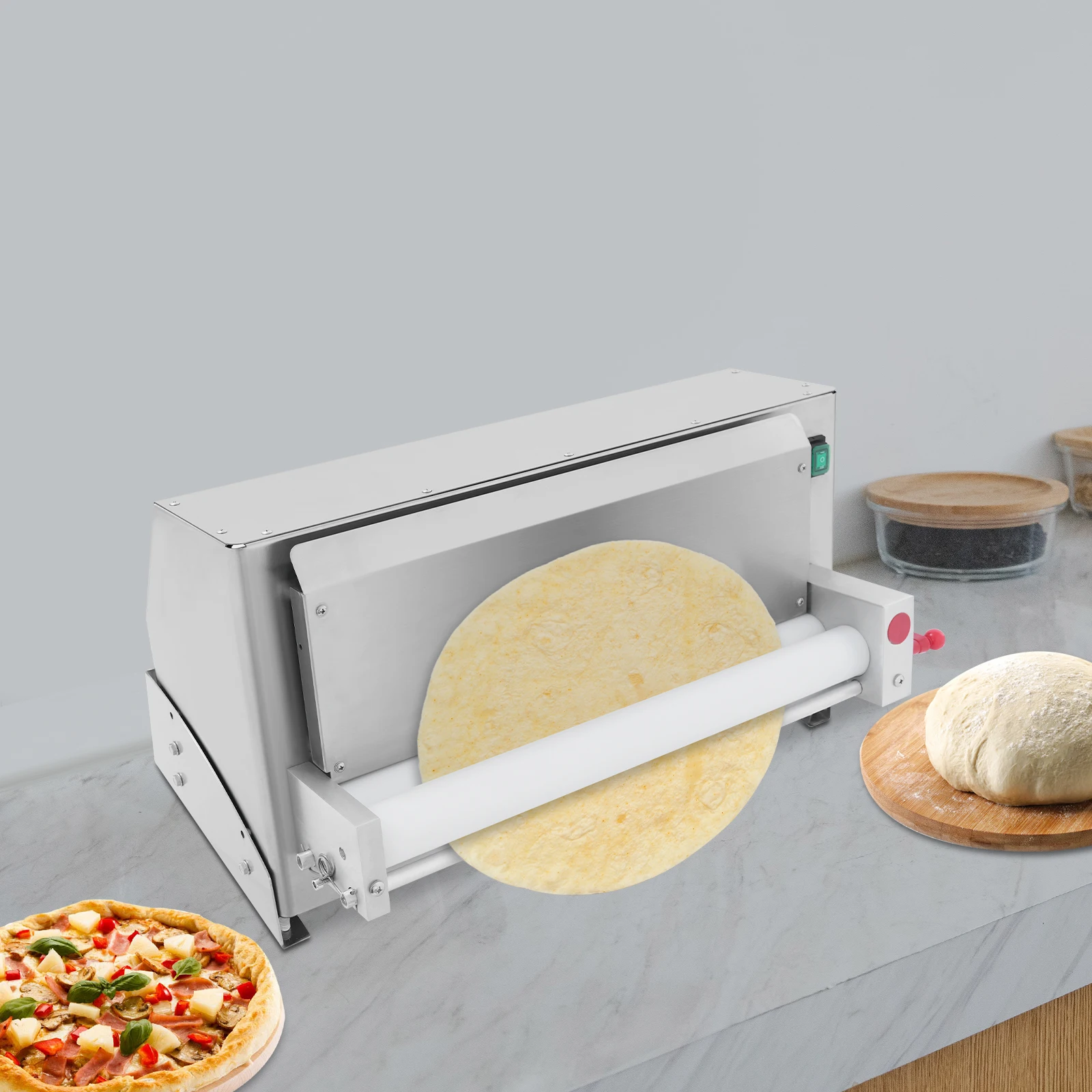 3-18インチシルバー電気ピザ生地マシン、110V食品グレード樹脂ピザプレス成形機卓上ピザショップ用