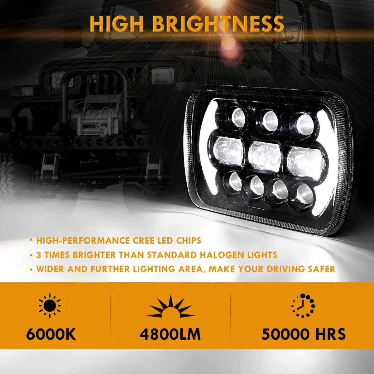 7X6inch Car Headlights with DRL Hi-Lo Beam 130W for Jeep Wrangler Cherokee XJ YJ MJ Comanche / Ford F250 Super Duty Driving Lamp