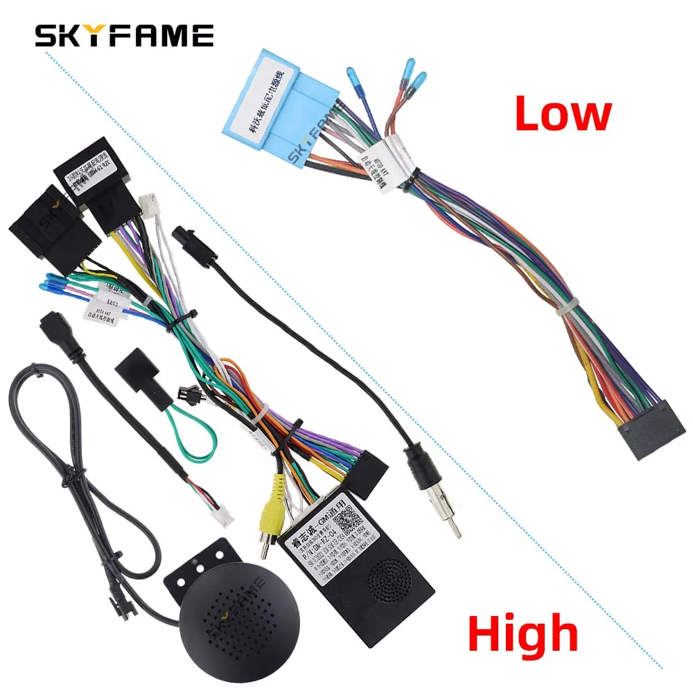 Skyfame 16pin cablagem do carro adaptador com caixa de canbus decodificador para cavalier 2016 android rádio cabo de alimentação