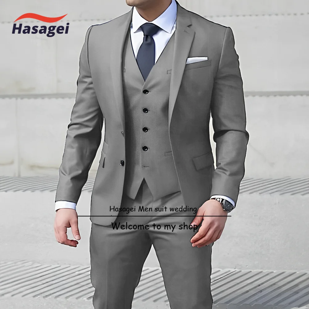 Navy blue Men\'s Business Suit 3-piece Slim Fit Jacket Pants Vest Formal Commuting Clothes Wedding Groom Tuxedo