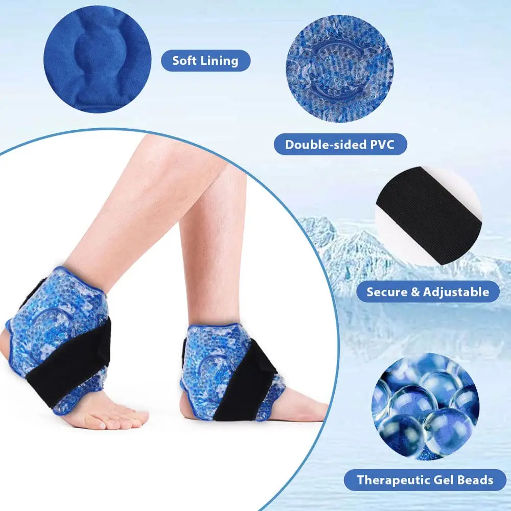 Reusable Ankle Brace Ice Pack for Hot Cold Therapy Flexible Gel Beads Foot Cooling Aid Sports Injuries Pain Relief Ankle Support