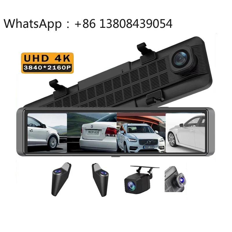 4CH Dash Cam 11.26 Inch 4K WIFI Rear View Mirror 4 Cameras Video Recorder Car DVR ADAS BSD Night Vision 24H Parking Monitor