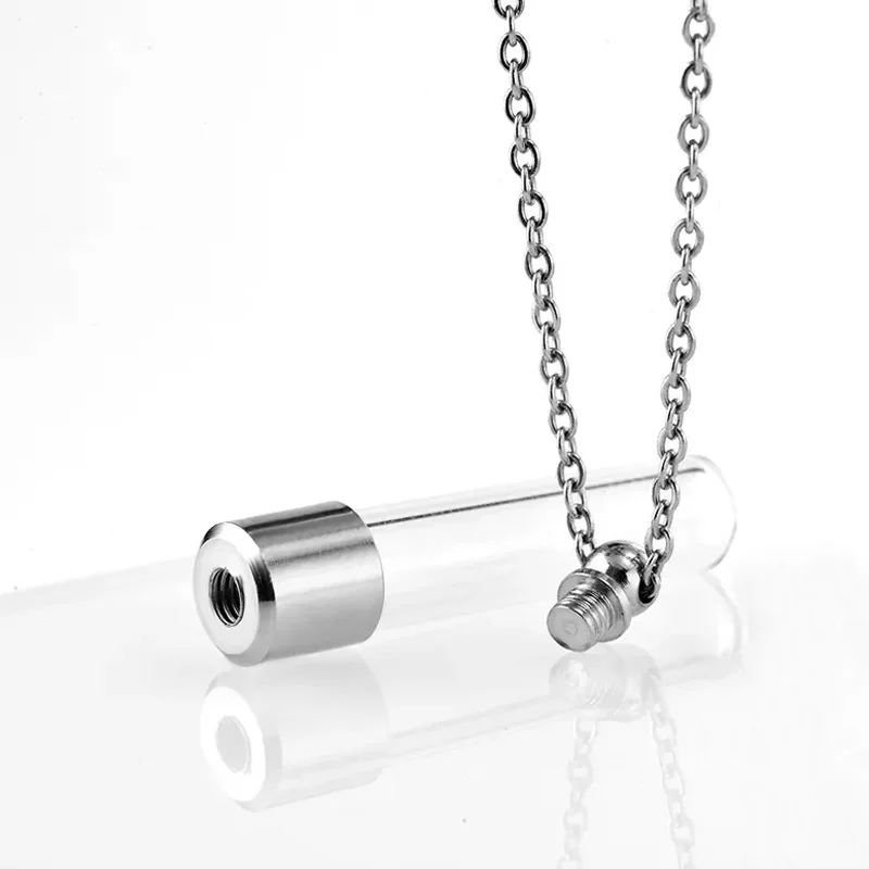 Stainless Steel Glass Cremation Cylinder Tube Urn Pendant Memorial Necklace Ashes Holder Keepsake Cremation Jewelry